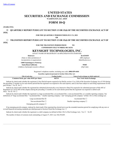 Thumbnail Keysight Quarterly Report 2021-q3