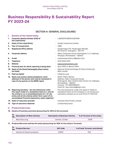 Thumbnail Sanghi Industries
 ESG Report 2023-2024