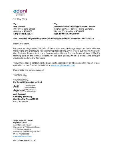 Thumbnail Sanghi Industries
 ESG Report 2024-2025