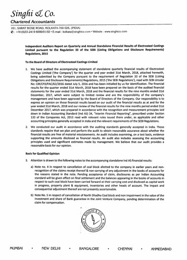 Thumbnail Electrosteel Castings
 Quarterly Report 2018-q1