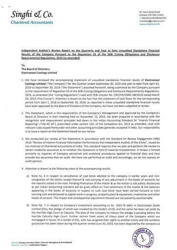 Thumbnail Electrosteel Castings
 Quarterly Report 2019-q3