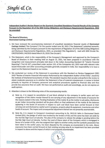 Thumbnail Electrosteel Castings
 Quarterly Report 2021-q1