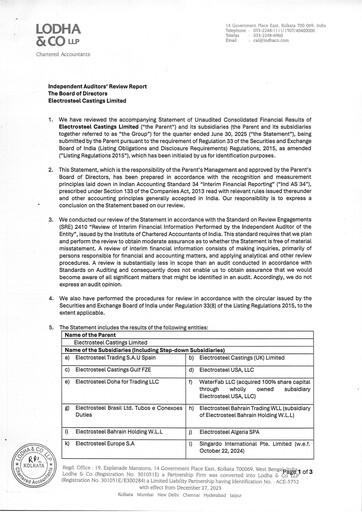 Thumbnail Electrosteel Castings
 Quarterly Report 2025-q1