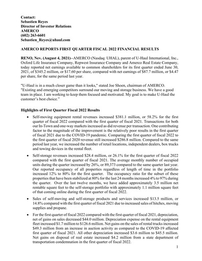 Thumbnail U-Haul Quarterly Report 2021-2022-q1