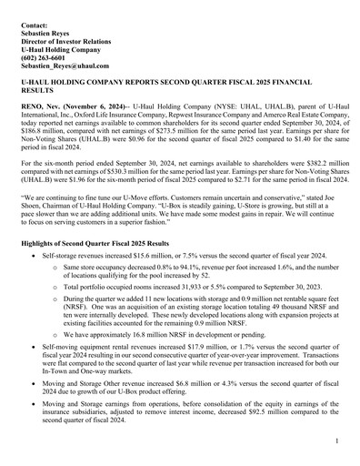 Thumbnail U-Haul Quarterly Report 2024-2025-q2