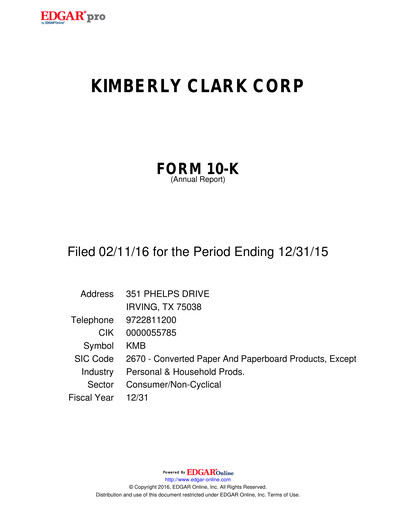 Miniature Kimberly-Clark Rapport annuel 2015