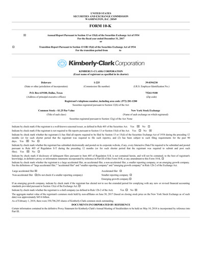 Miniature Kimberly-Clark Rapport annuel 2017