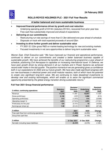 Thumbnail Rolls-Royce Holdings Financial Report 2021