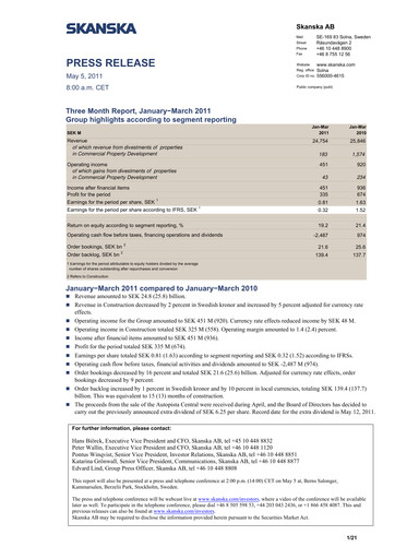 Thumbnail Skanska Quarterly Report 2011-q1