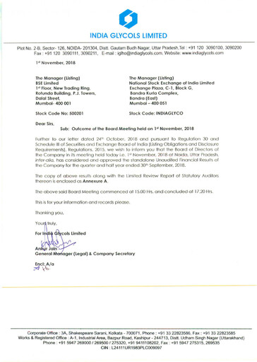 Miniature India Glycols Rapport trimestriel 2018-q2