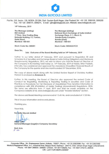 Miniature India Glycols Rapport trimestriel 2018-q3