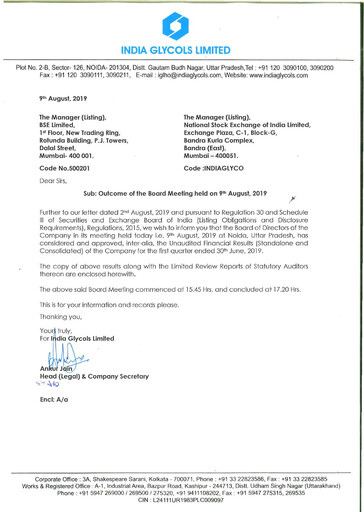 Miniature India Glycols Rapport trimestriel 2019-q1