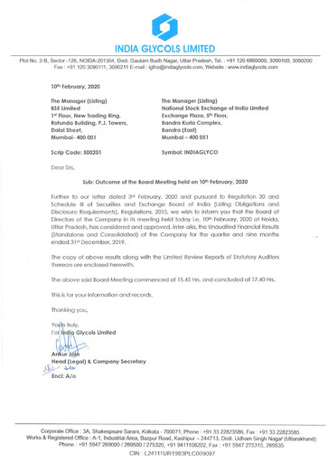 Miniature India Glycols Rapport trimestriel 2019-q3