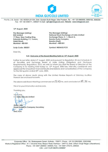 Miniature India Glycols Rapport trimestriel 2020-q1