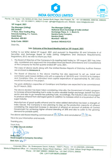 Miniature India Glycols Rapport trimestriel 2021-q1