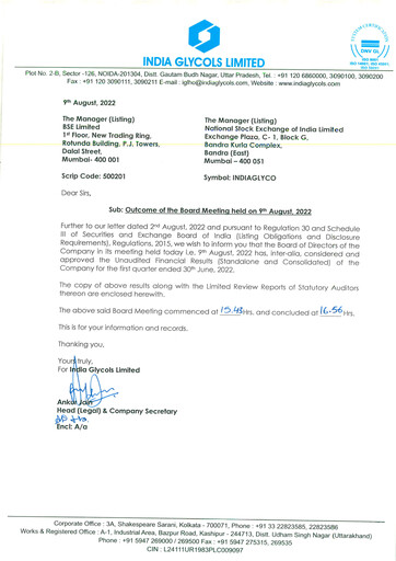 Miniature India Glycols Rapport trimestriel 2022-q1