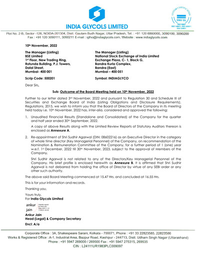 Miniature India Glycols Rapport trimestriel 2022-q2