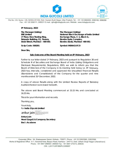 Miniature India Glycols Rapport trimestriel 2022-q3