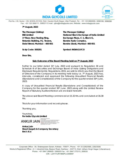 Miniature India Glycols Rapport trimestriel 2023-q1