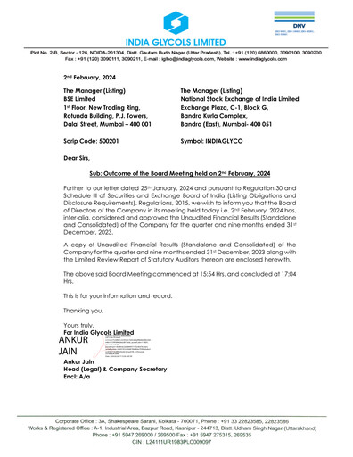 Miniature India Glycols Rapport trimestriel 2023-q3