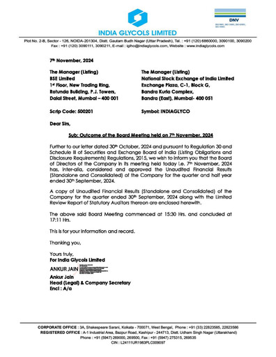 Miniature India Glycols Rapport trimestriel 2024-q2