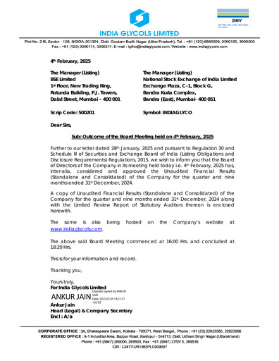 Miniature India Glycols Rapport trimestriel 2024-q3