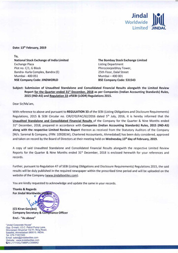 Thumbnail Jindal Worldwide
 Quarterly Report 2018-q3