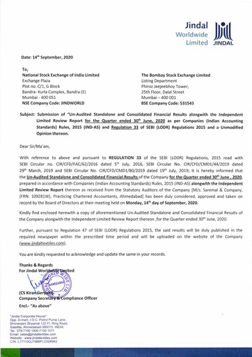 Thumbnail Jindal Worldwide
 Quarterly Report 2020-q1