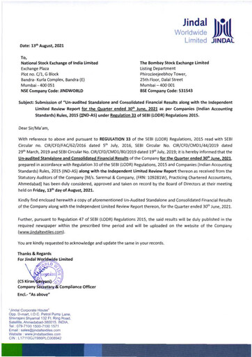 Thumbnail Jindal Worldwide
 Quarterly Report 2021-q1