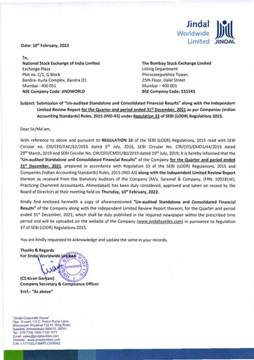 Thumbnail Jindal Worldwide
 Quarterly Report 2021-q3