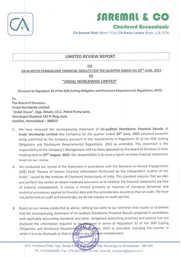 Thumbnail Jindal Worldwide
 Quarterly Report 2023-q1