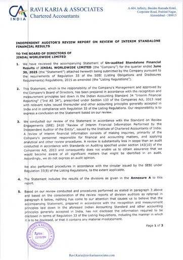 Thumbnail Jindal Worldwide
 Quarterly Report 2025-q1