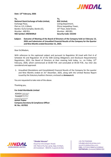 Thumbnail Jindal Worldwide
 Quarterly Report 2025-q3