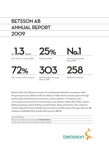 Thumbnail Betsson AB Annual Report 2009