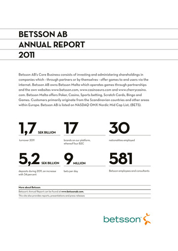 Thumbnail Betsson AB Annual Report 2011