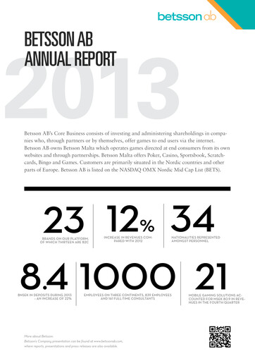 Thumbnail Betsson AB Annual Report 2013