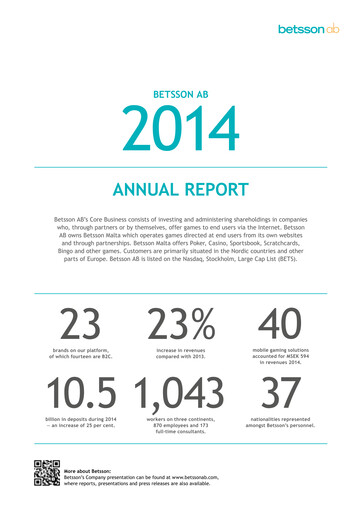 Thumbnail Betsson AB Annual Report 2014
