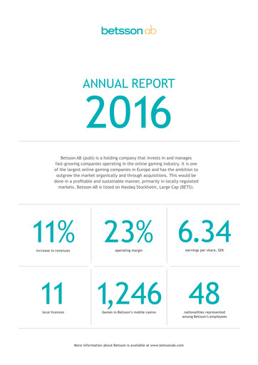 Thumbnail Betsson AB Annual Report 2016