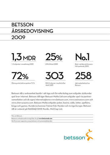 Thumbnail Betsson AB Annual Report 2009