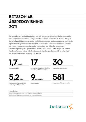 Thumbnail Betsson AB Annual Report 2011
