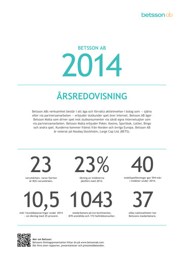 Thumbnail Betsson AB Annual Report 2014