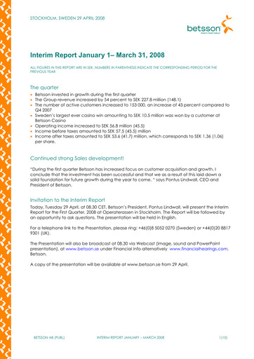 Thumbnail Betsson AB Quarterly Report 2008-q1