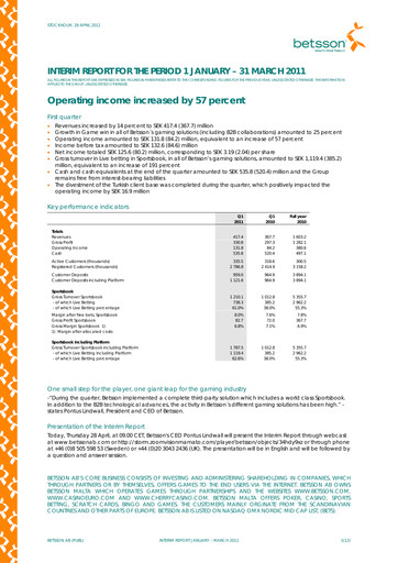 Thumbnail Betsson AB Quarterly Report 2011-q1