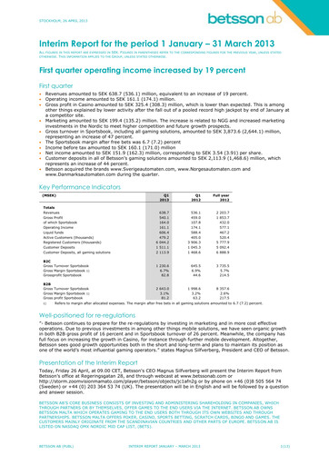 Thumbnail Betsson AB Quarterly Report 2013-q1