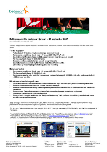 Thumbnail Betsson AB Quarterly Report 2007-q3