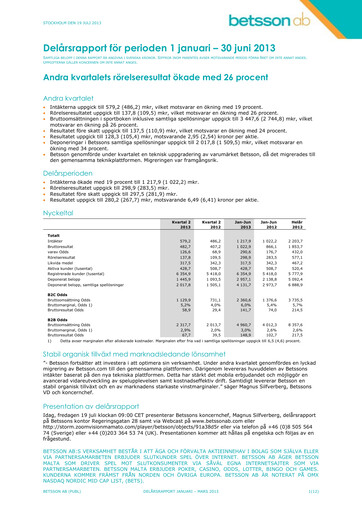 Thumbnail Betsson AB Quarterly Report 2013-q2