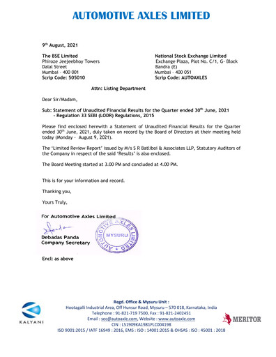 Thumbnail Automotive Axles Quarterly Report 2021-q1