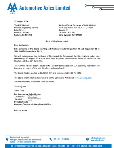 Thumbnail Automotive Axles Quarterly Report 2026-q1