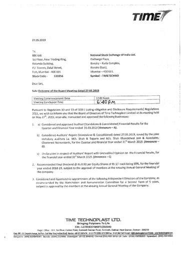 Thumbnail Time Technoplast Financial Statement 2018-2019