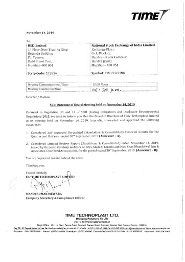 Thumbnail Time Technoplast Quarterly Report 2019-q2